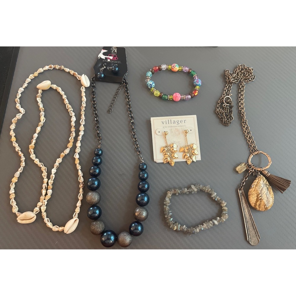 Vintage Lot Bracelets/ Necklaces/Earrings Gemstone Laborite Shells Costume Mix